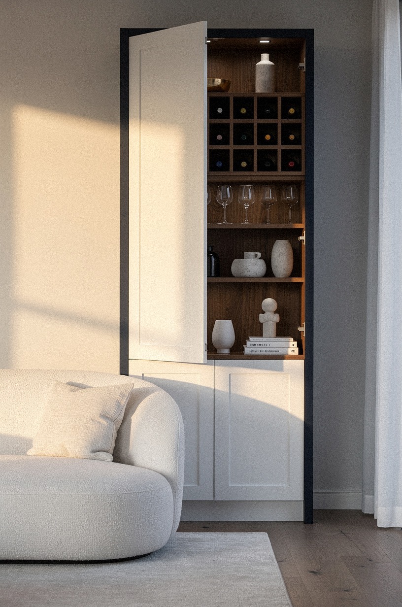 Style a faux cabinet beside the sofa