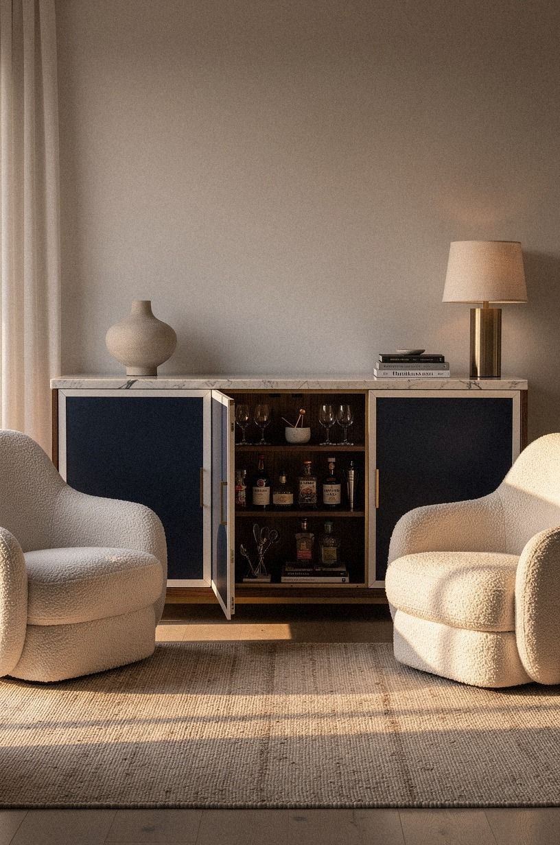 Hide bottles inside a marble topped credenza