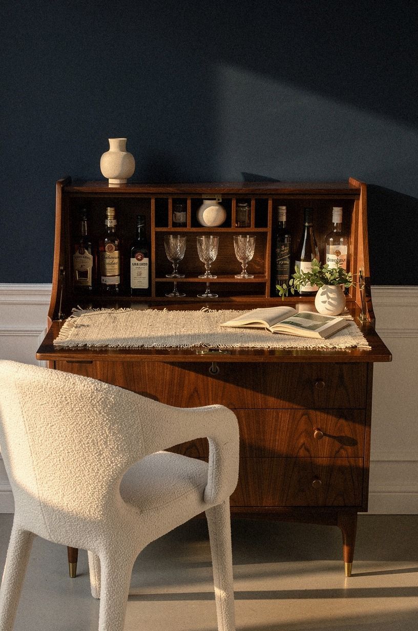 Disguise bottles inside a vintage secretary desk