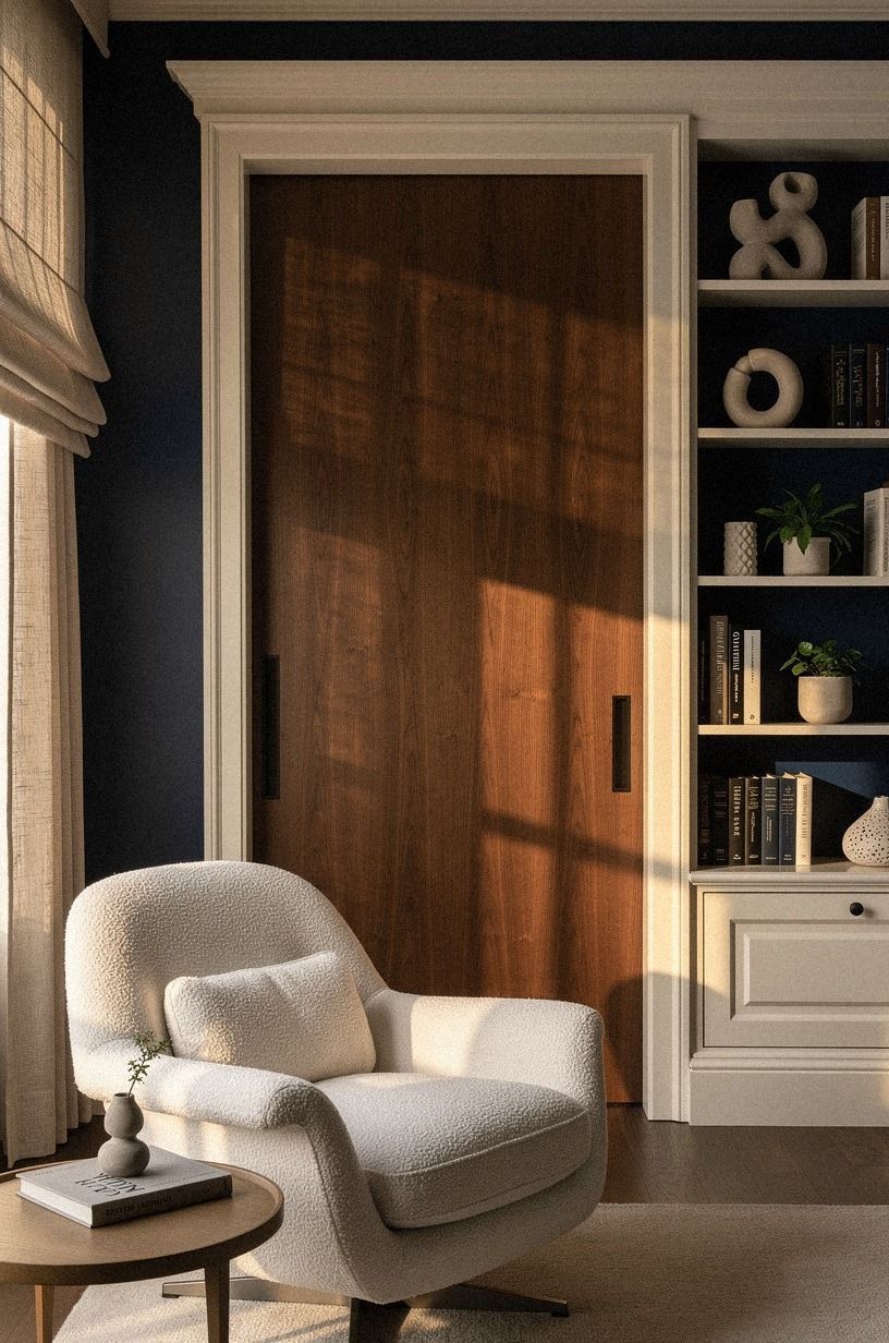 Frame the hidden door with matching crown molding