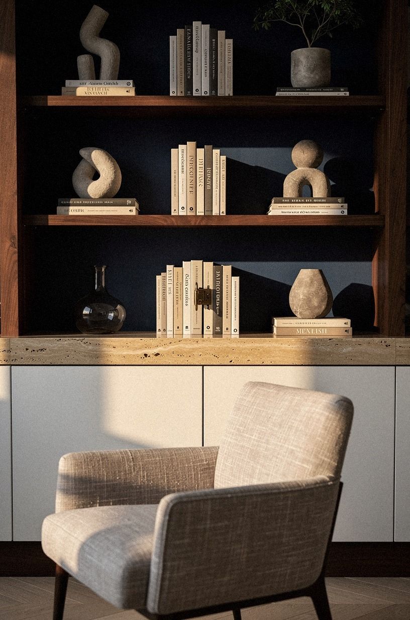 Camouflage the latch behind stacked art books