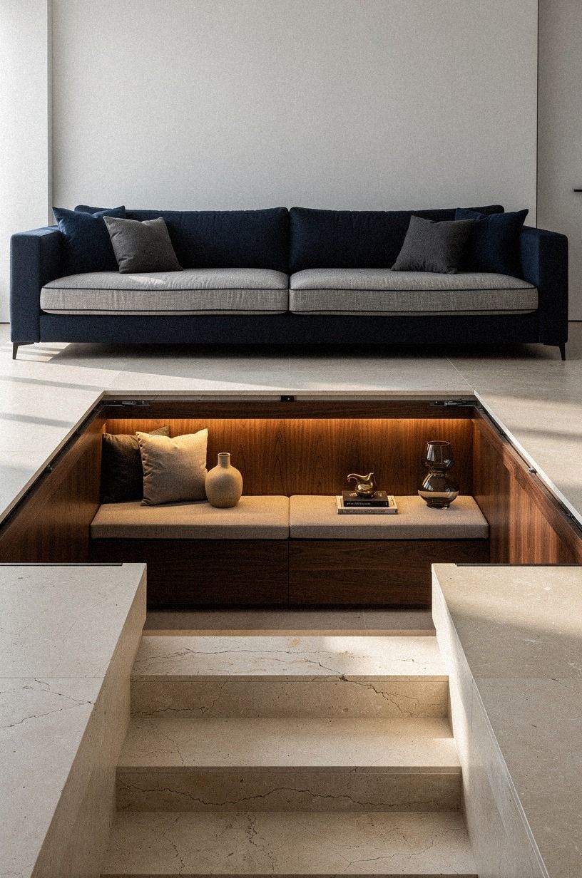 Sink a speakeasy lounge below the sofa