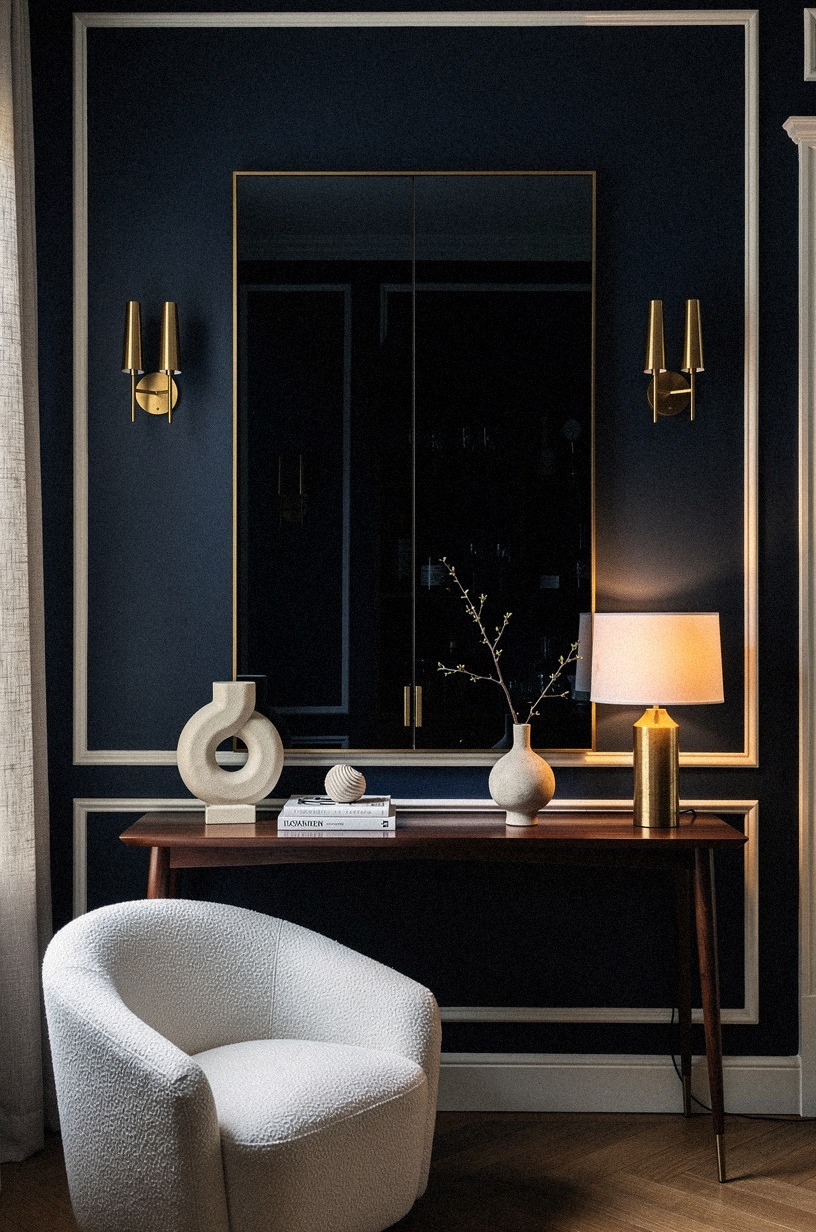 Trigger a mirror door with brass sconces