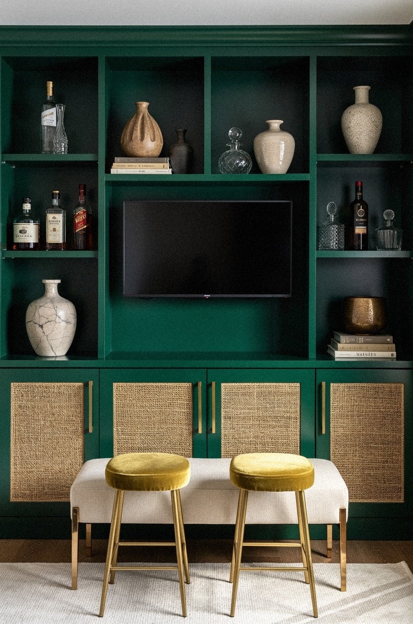 Frame the TV with vintage liquor cabinets