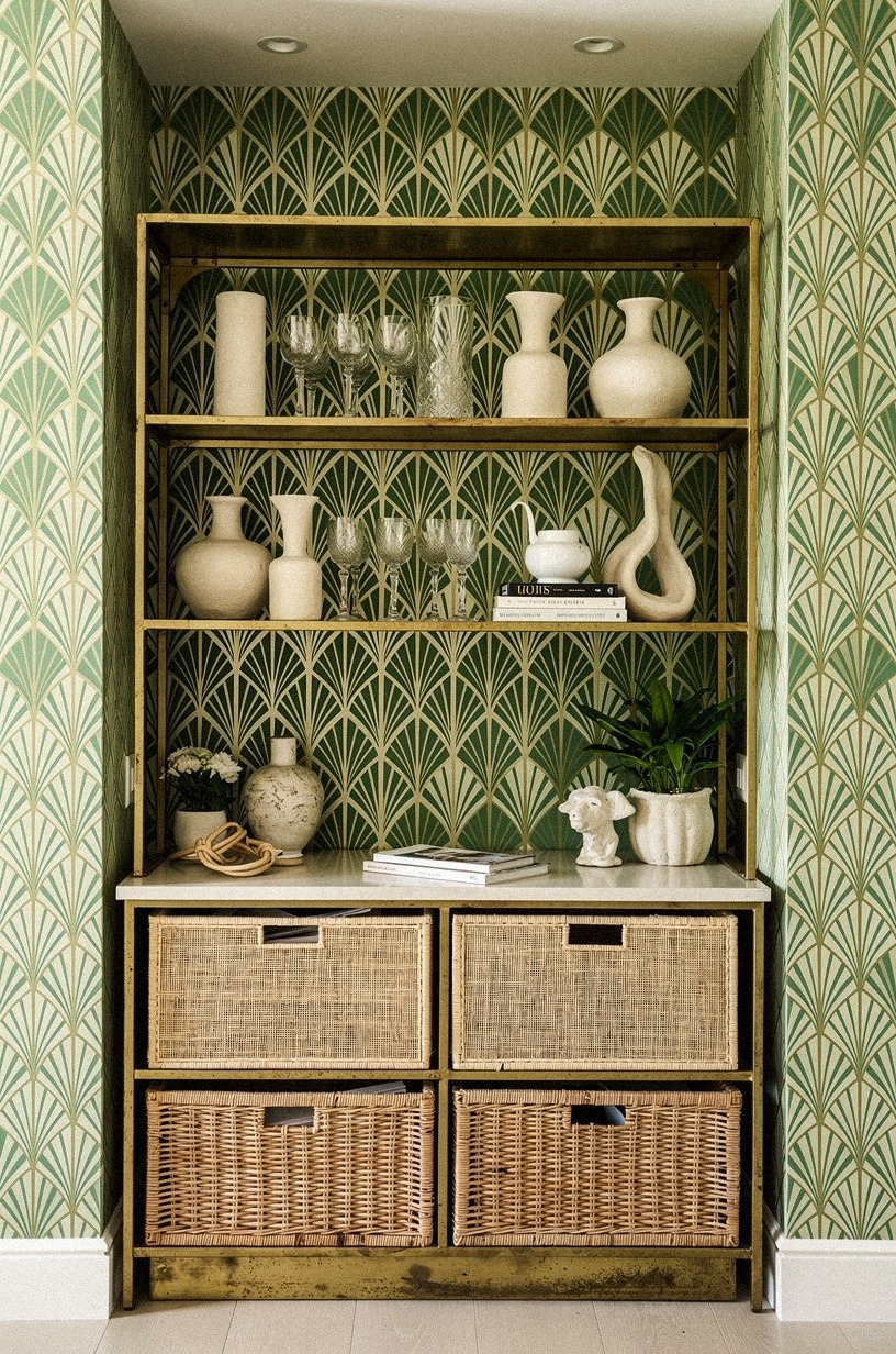Line the bar nook in Art Deco geometrics