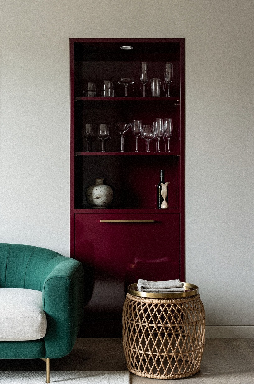 Wash one alcove in burgundy lacquer