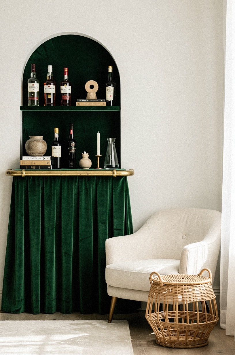 Skirt the lower shelves in velvet