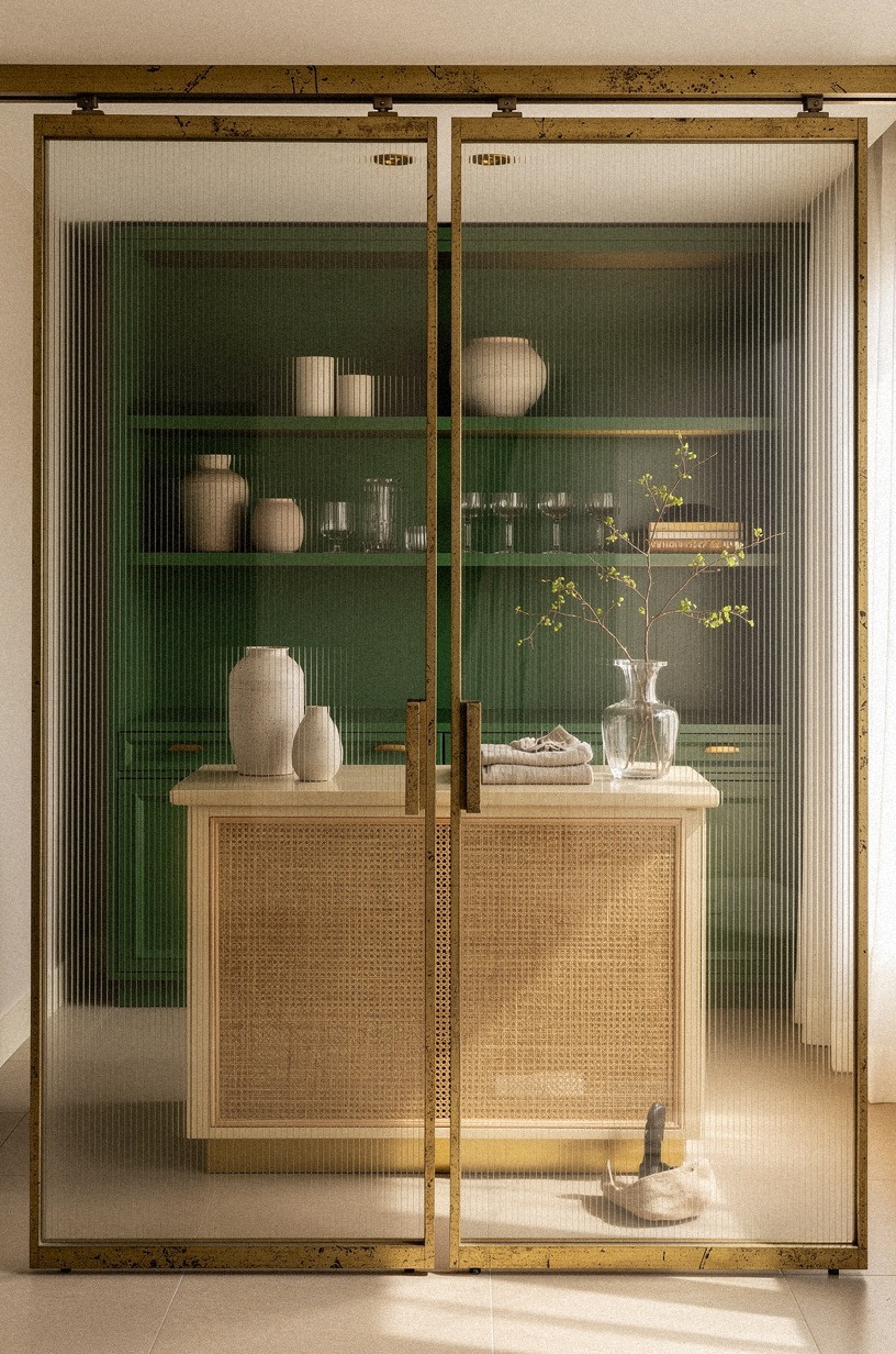 Slide ribbed glass panels across the bar