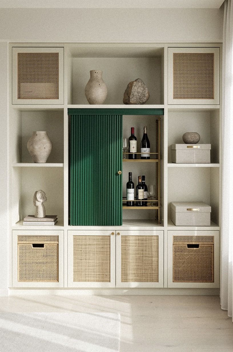 Install a tambour door inside your existing built-ins