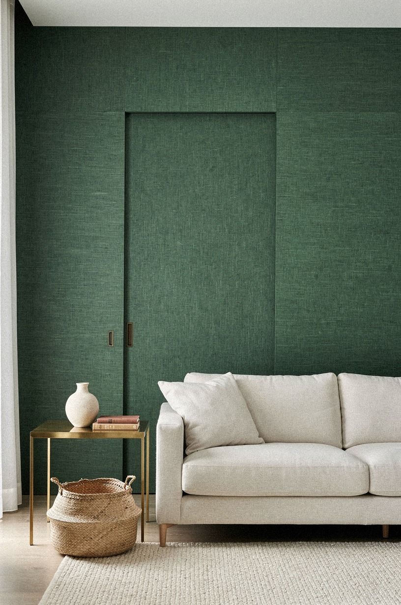 Grasscloth over flat paint for wrapping the hidden door