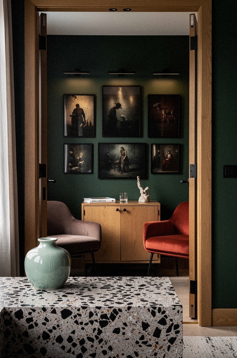 Mount picture lights over moody gallery walls