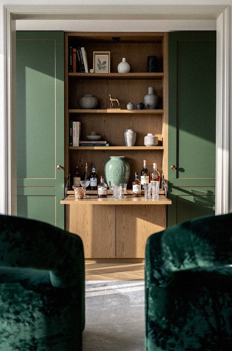 Tuck a tray bar inside the media wall (The Pull-Out Host Move)