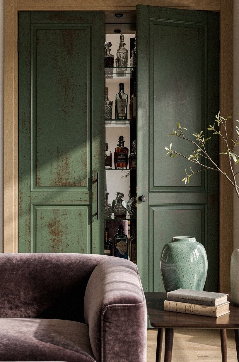 Camouflage a bar behind painted panel doors