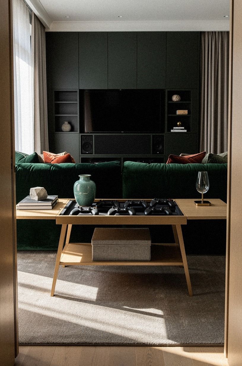 Hide controllers inside a lift-top coffee table