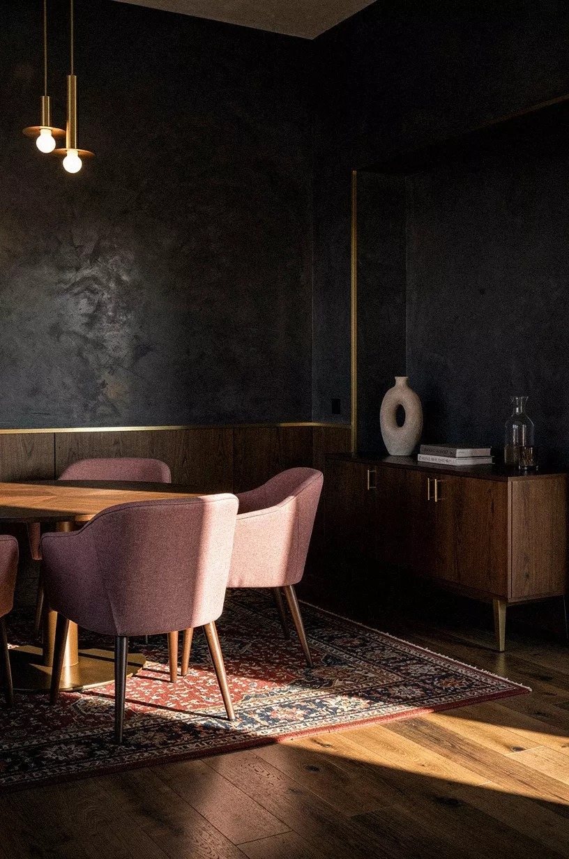 Layer a Persian rug under club seating