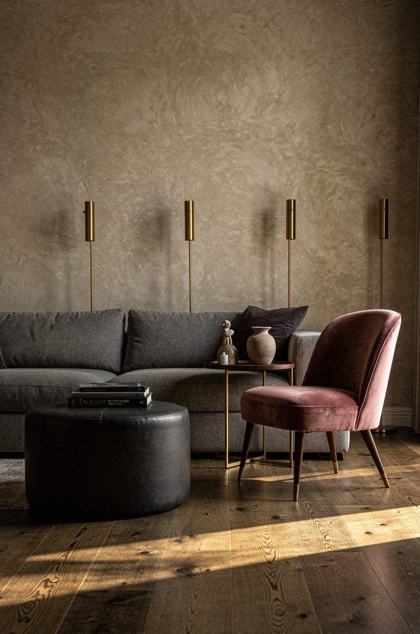 I paired the sofa with brass floor lamps