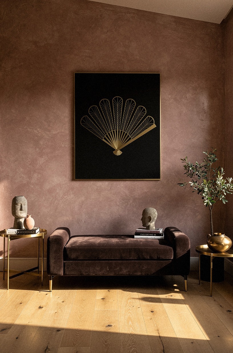 Mount a black fan print over velvet seating
