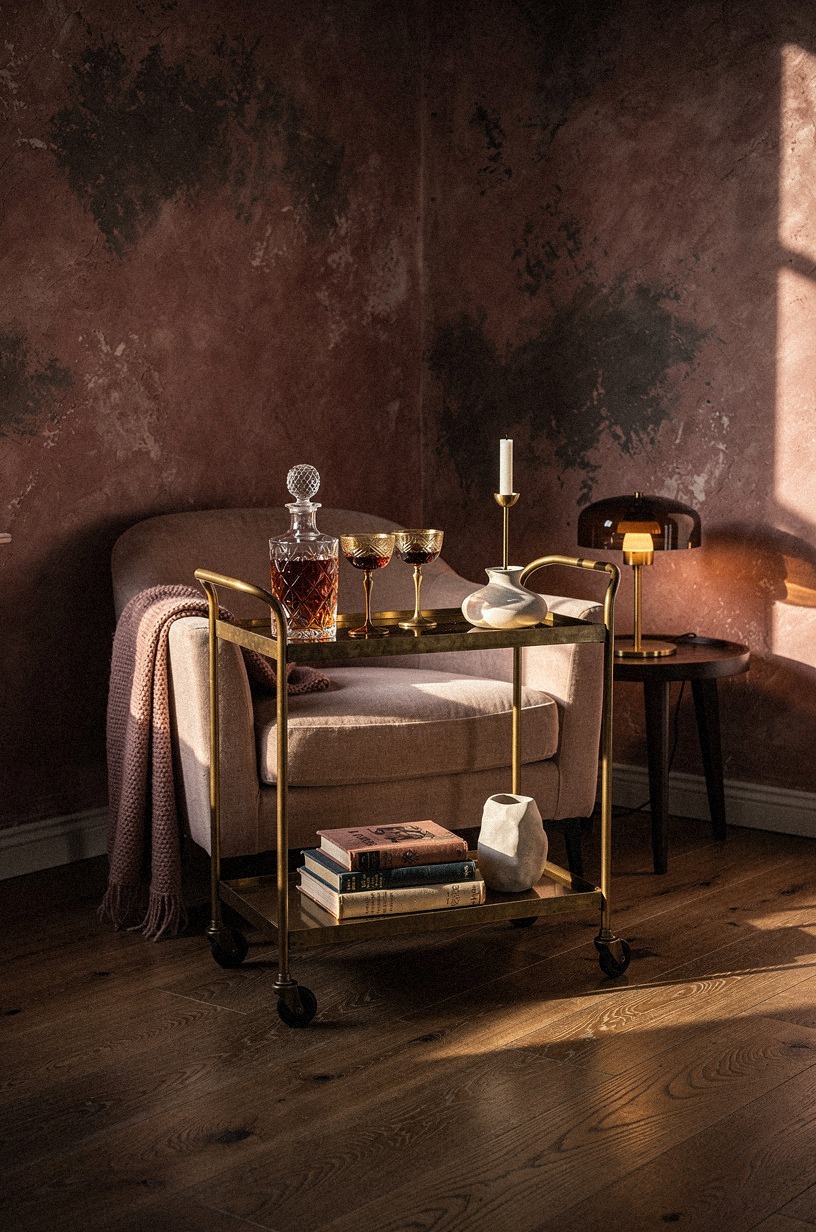 Tuck a brass cart behind the armchair