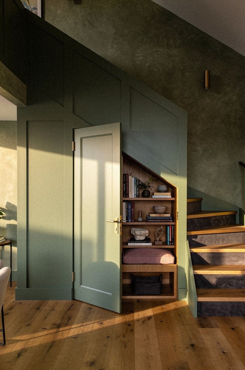 I painted the staircase panel smoky green