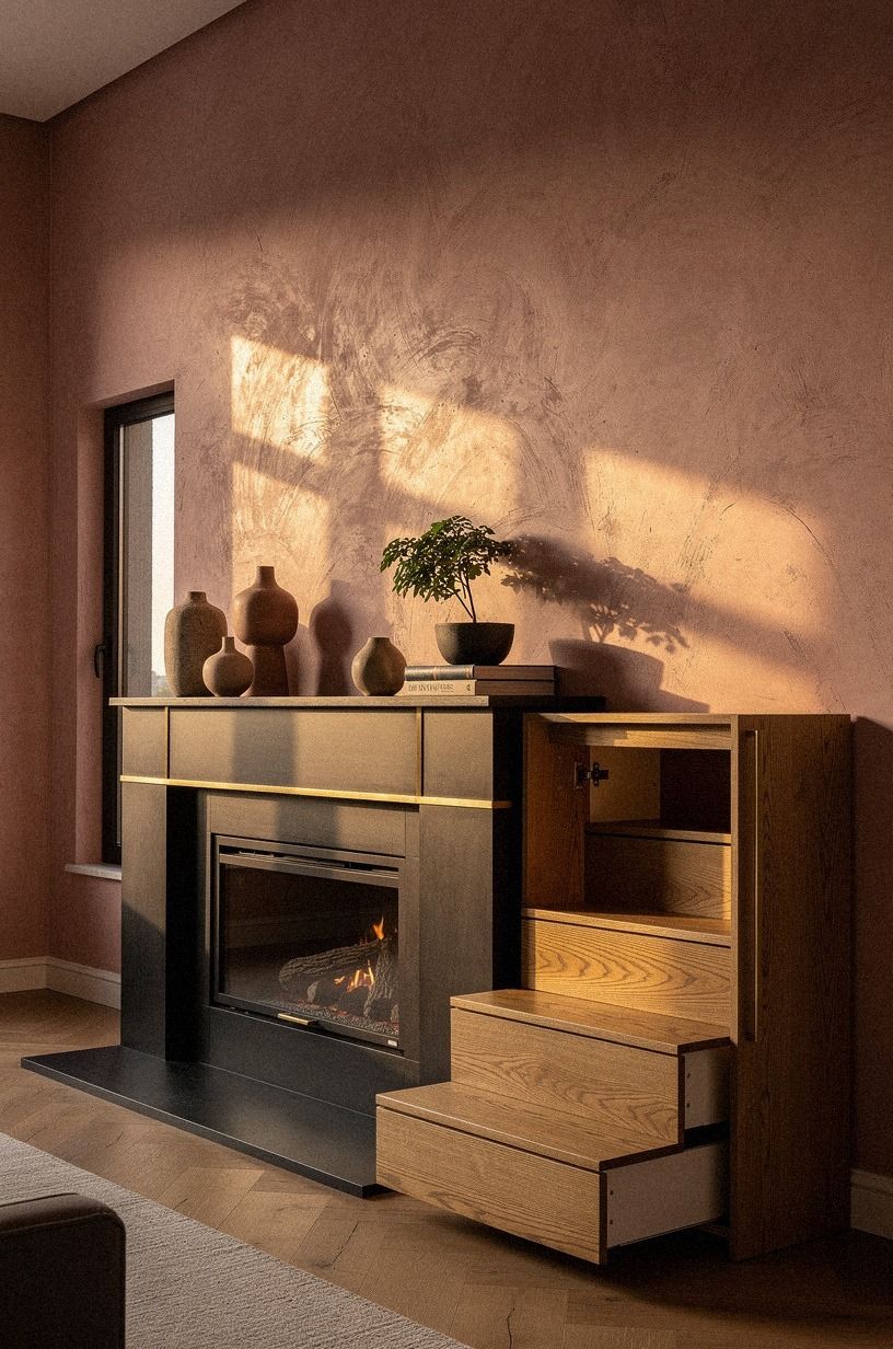 Hide storage behind a fireplace surround