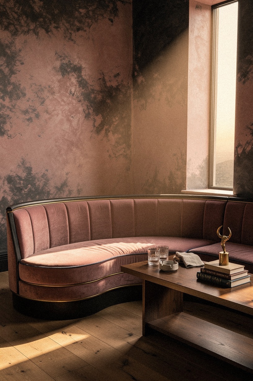 A curved vintage bar booth