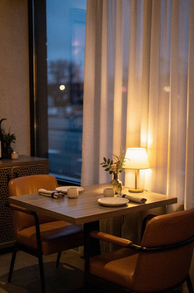 Install café curtains for supper club privacy