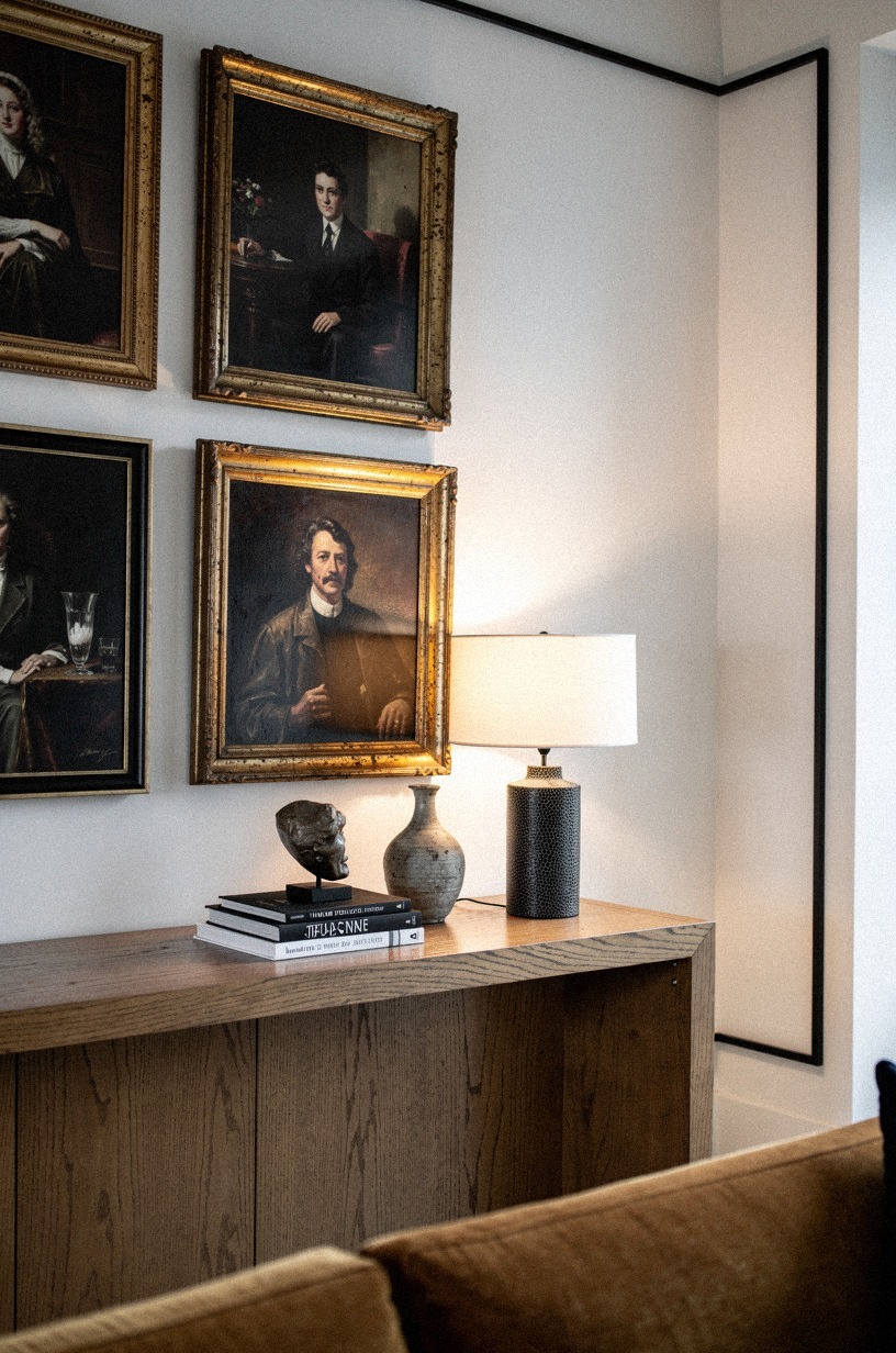 Choose antiqued gold frames for moody portraits