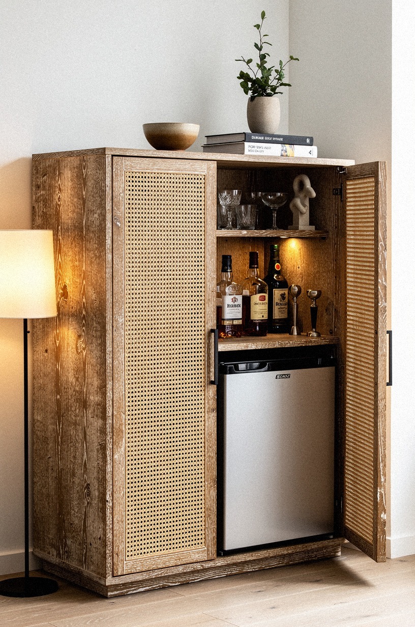 Park a tiny fridge behind cane panels
