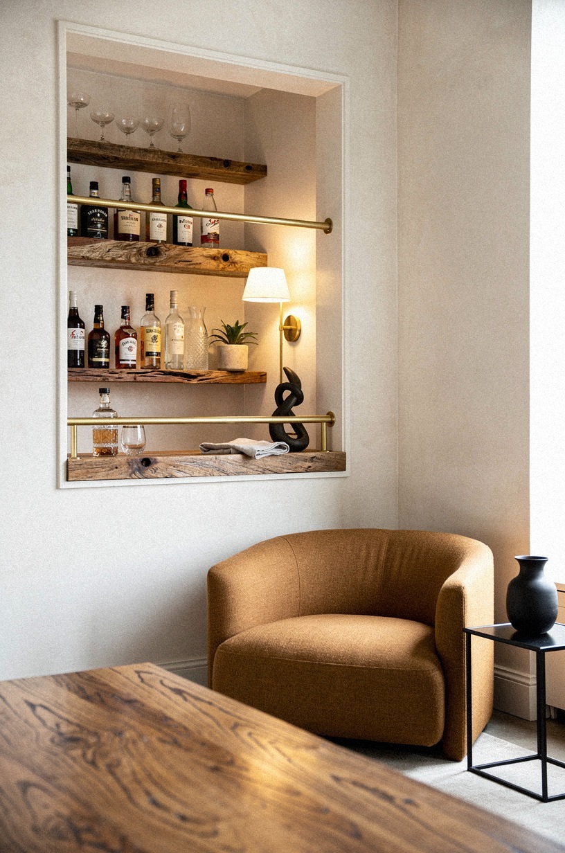 Build a corner niche with brass rails?