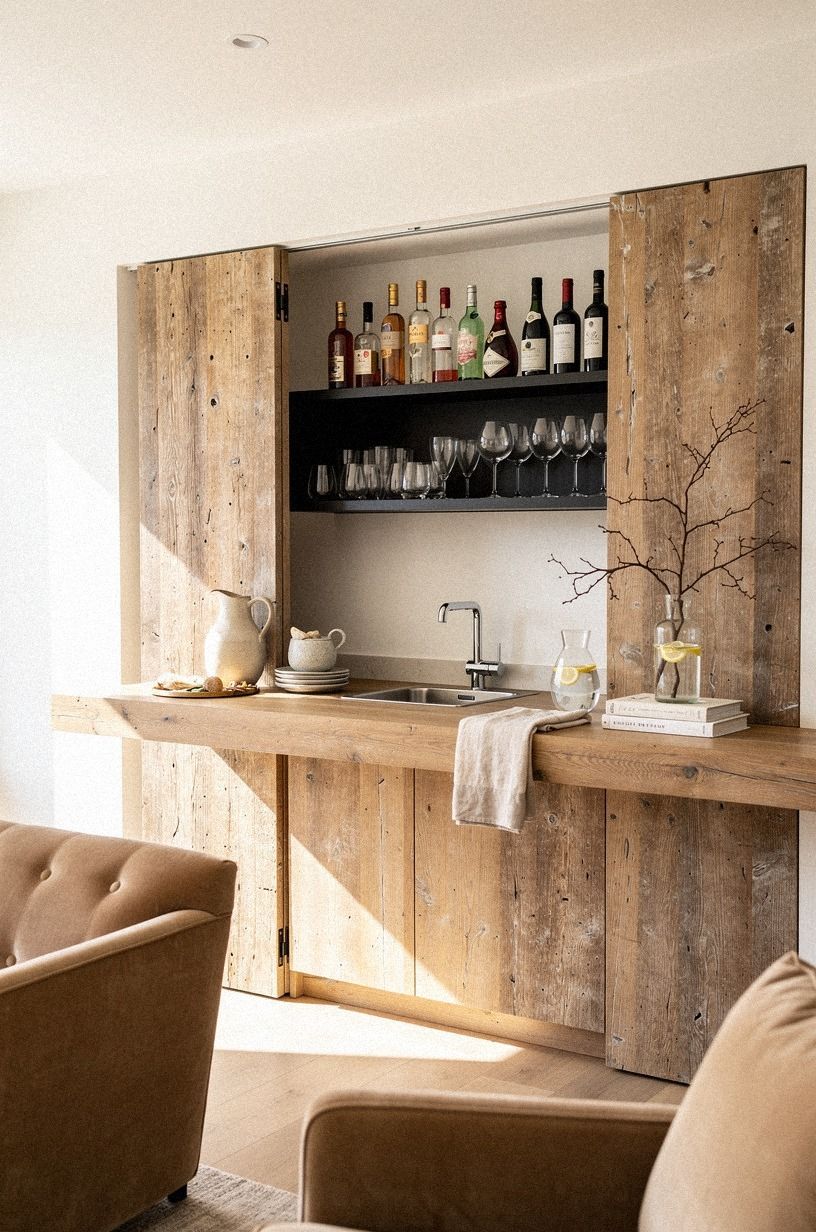 Install pocket doors around a dry bar