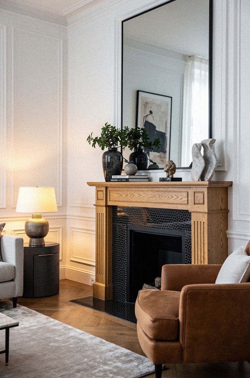 Install a mirror door beside the fireplace