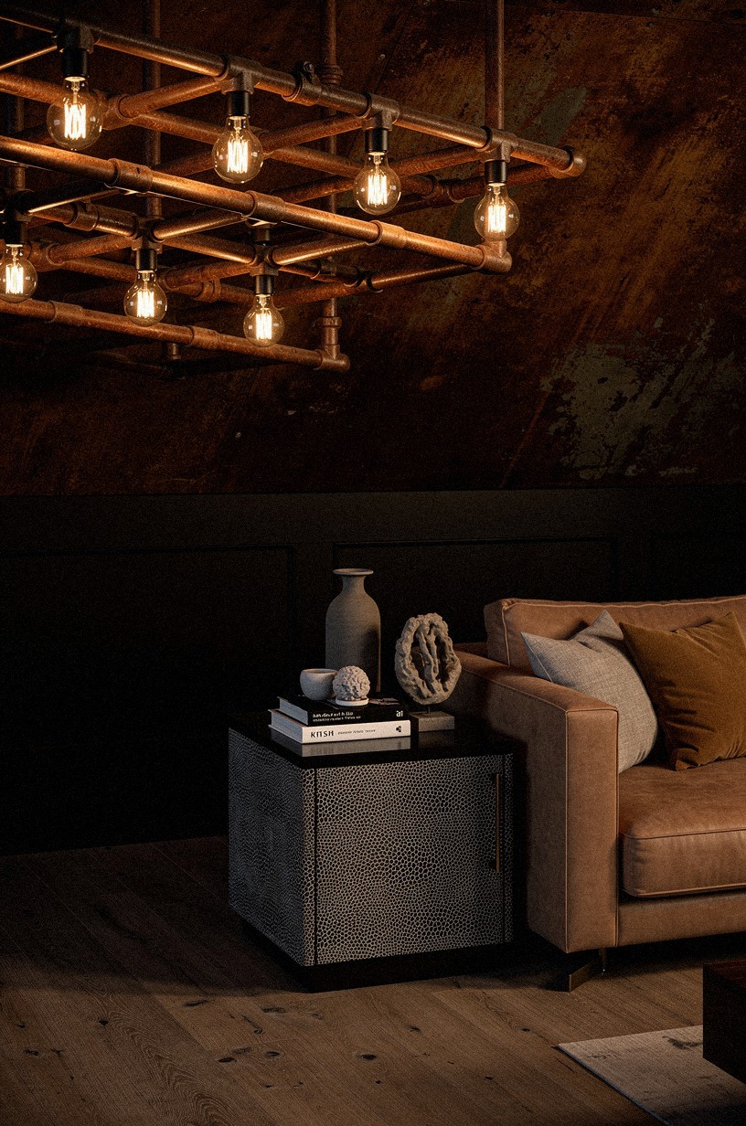 Screw Edison Bulbs Into a Rusted Pipe Grid Overhead