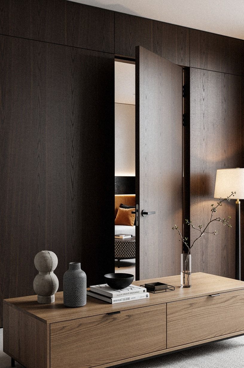 Panel the basement wall in dark walnut