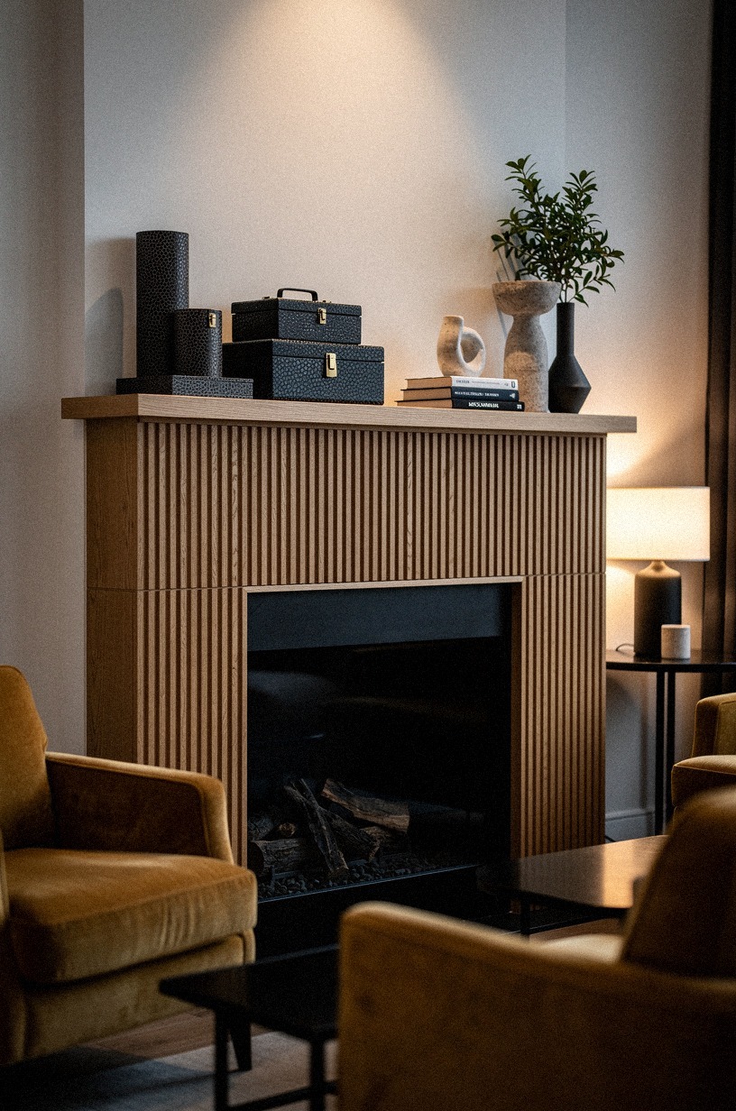 Fluted wood for the fireplace