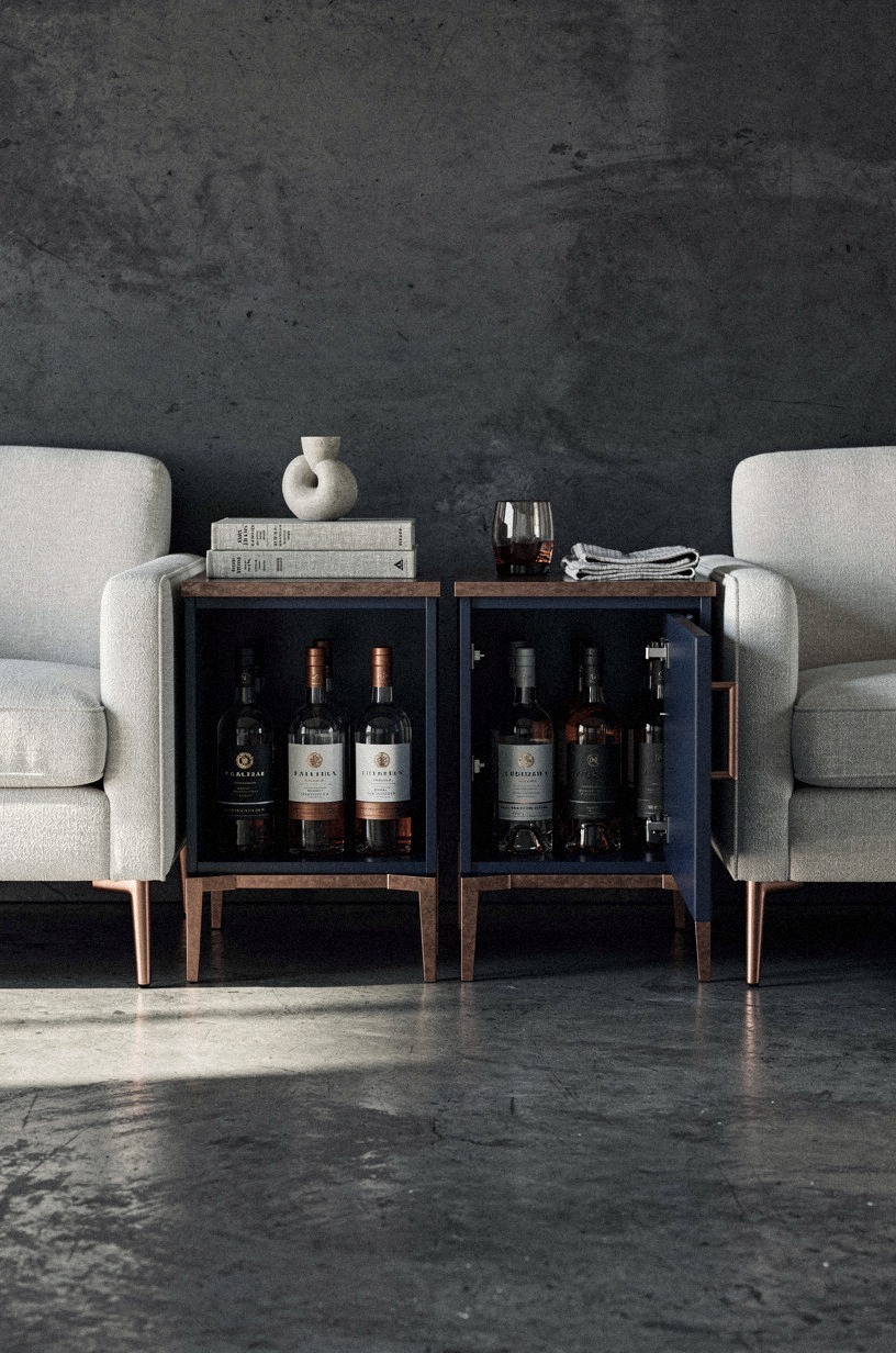 Hide bottle storage inside end tables