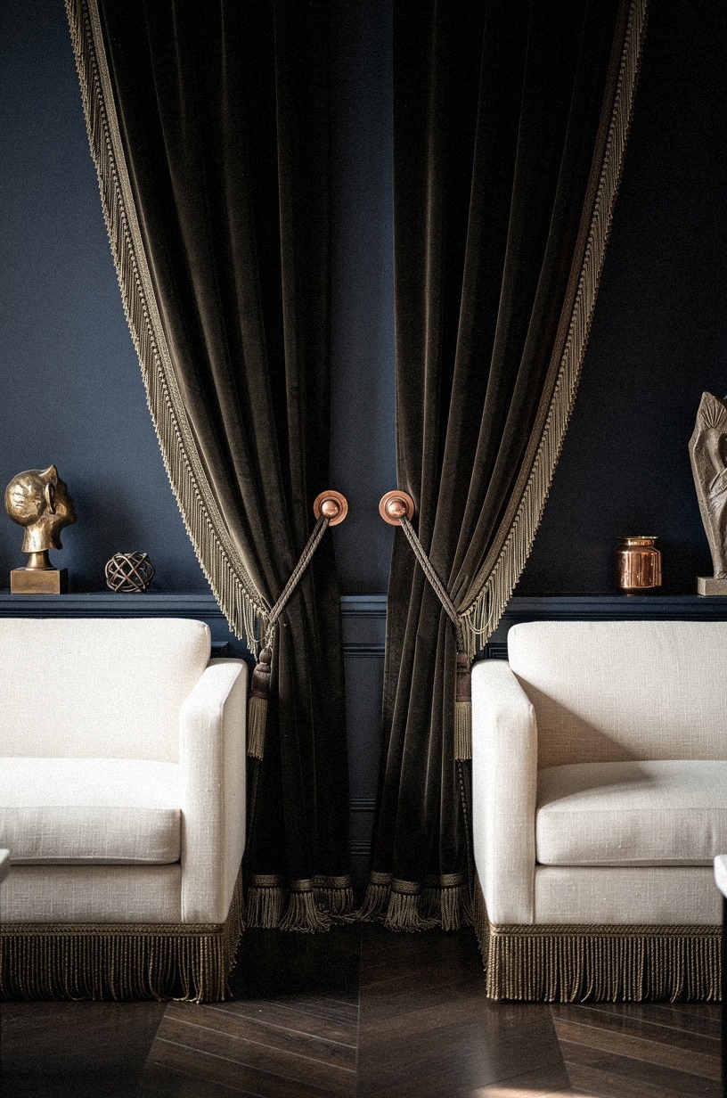 Black velvet: trim it with antique fringe, or kill the wall