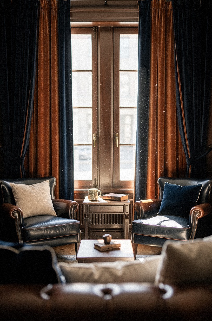 Frame the windows with dusty mohair velvet