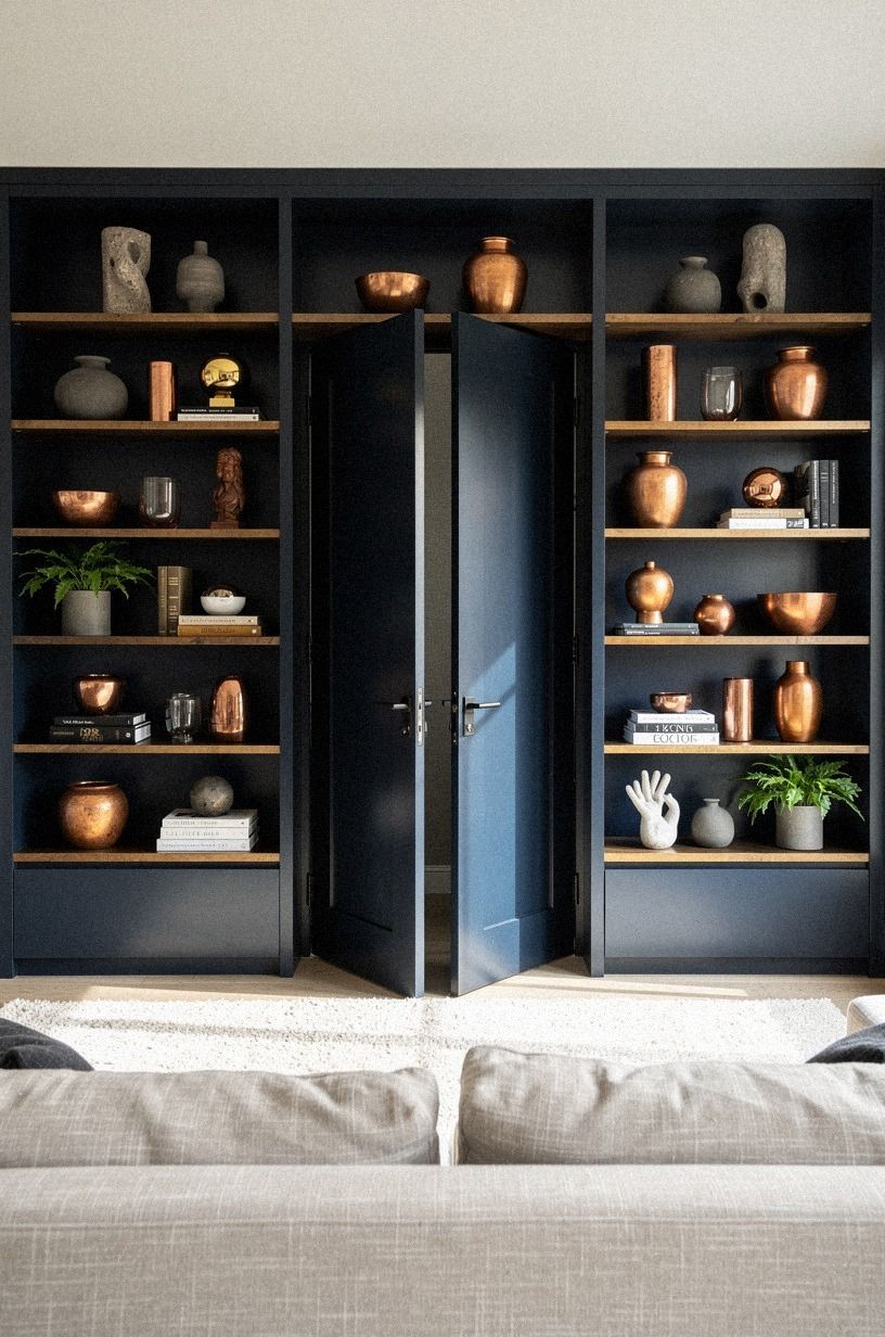 Why a swivel door beats a pocket door behind display shelves