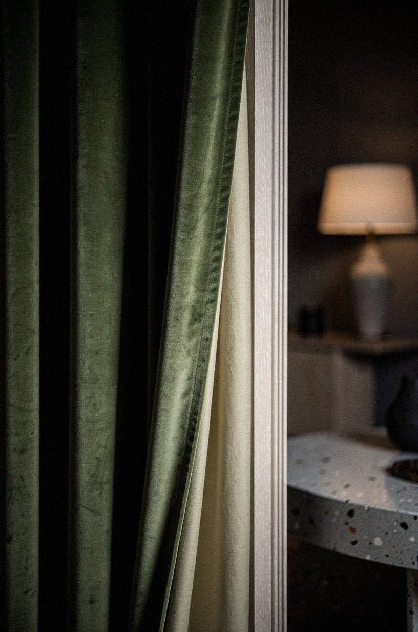 I framed the windows with velvet curtains