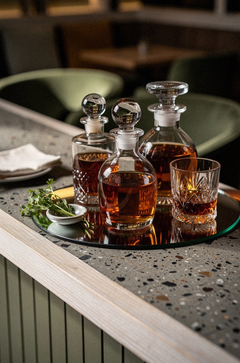 Style decanters on a mirrored tray