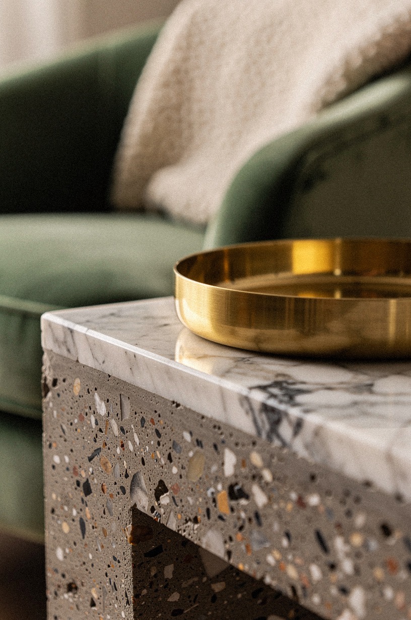 I set a marble drinks table beside the armchair