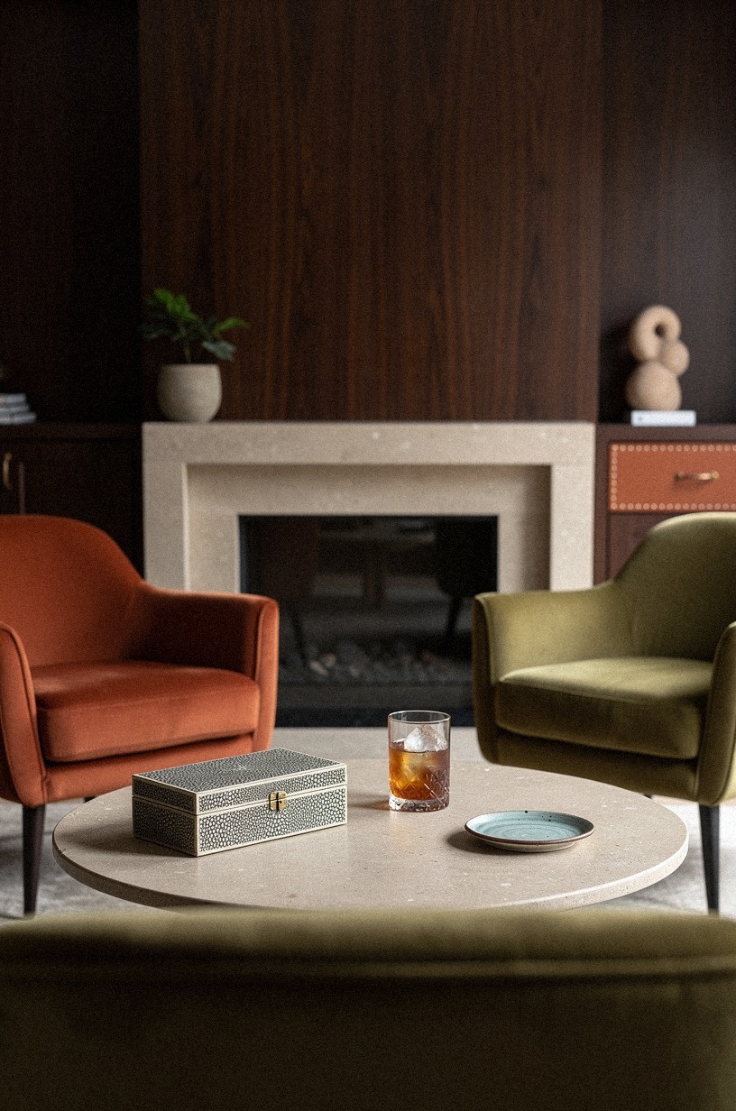 Frame the fireplace with dark paneling