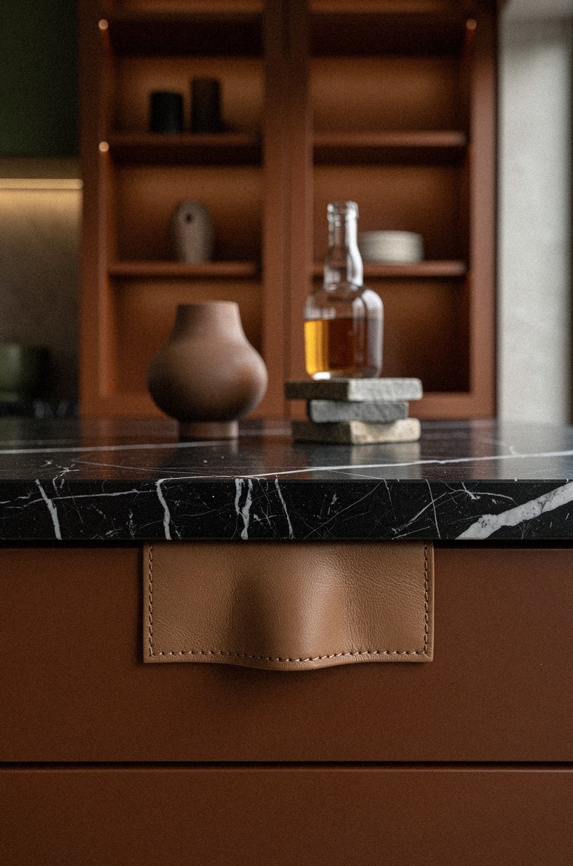 Tint the cabinet interiors burnt umber