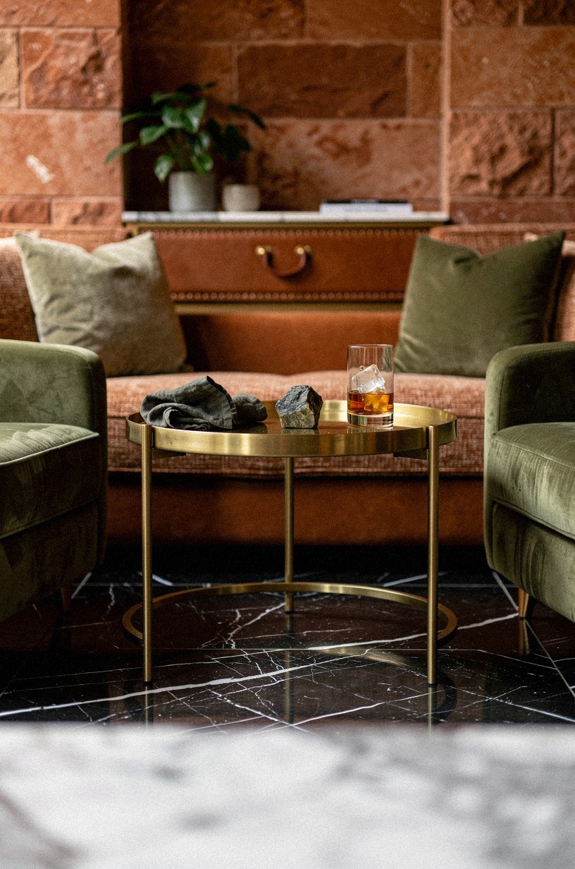 Anchor seating with a brass cocktail table
