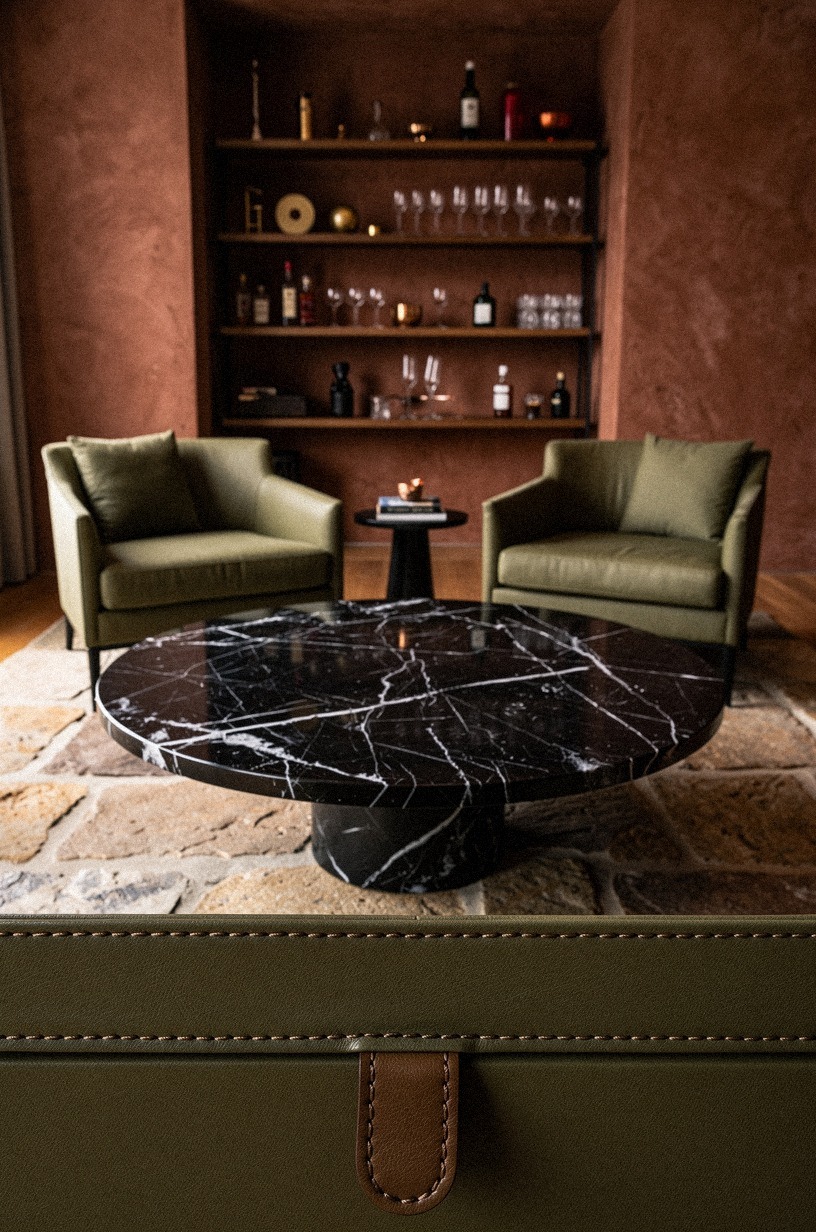 Float a round marble drinks pedestal