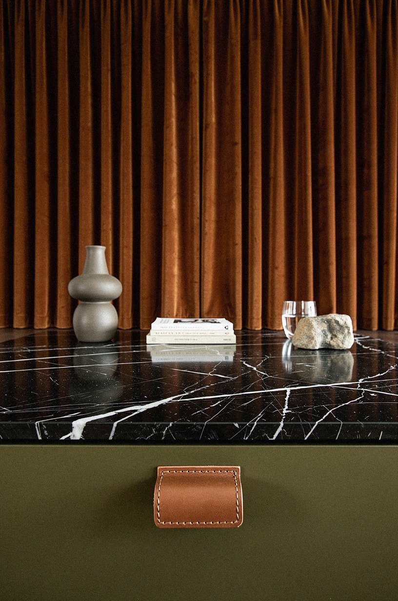 Drape velvet curtains from ceiling height