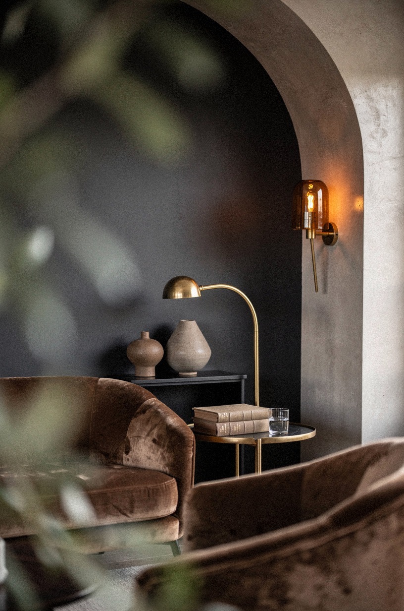 Finish with amber lamps over graphite walls
