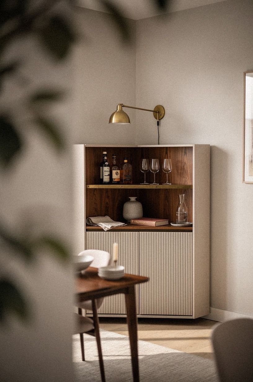 Add reeded doors to a slim corner bar