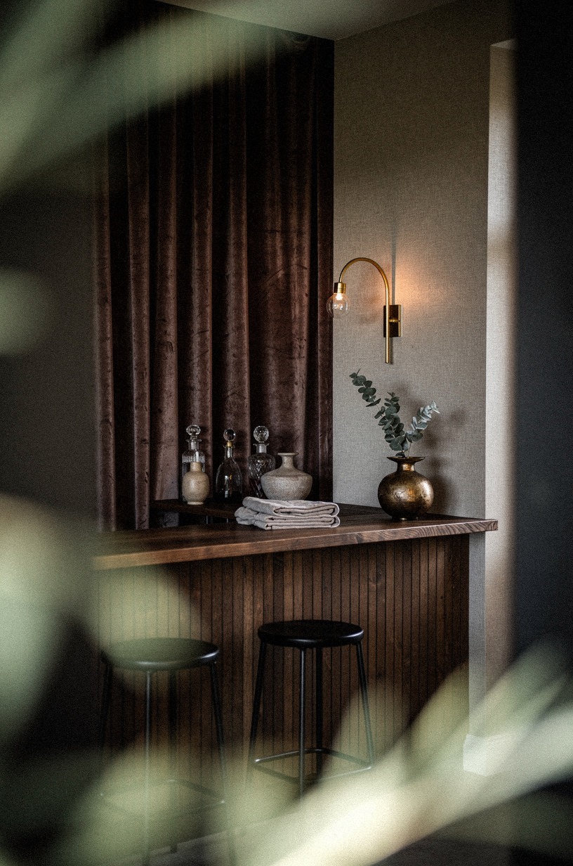 Add velvet curtains behind the seating