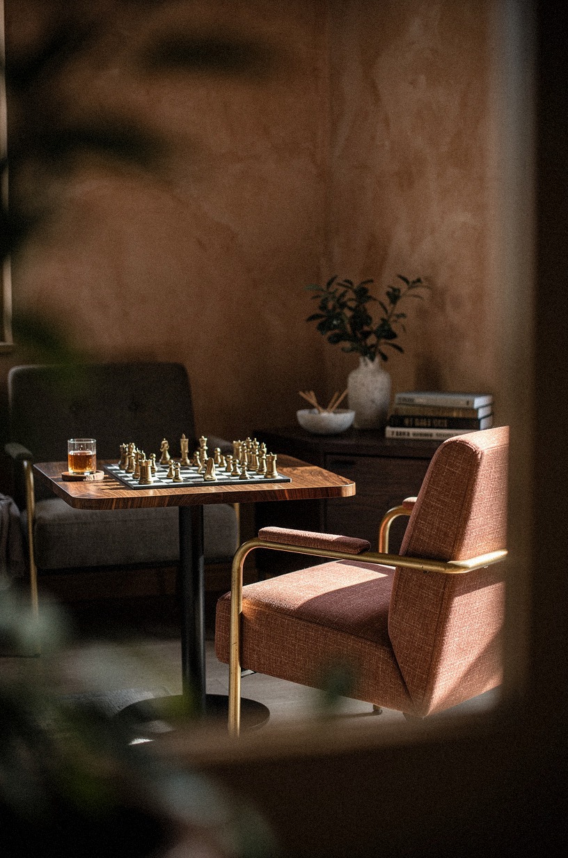 I set a chess table near the armchair